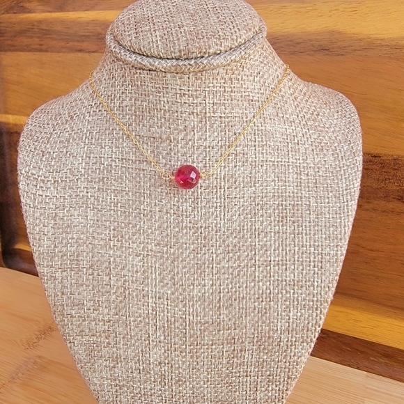 RUBY Necklace Minimalist Crystal Gemstone JULY BIRTHSTONE - Picture 4 of 6